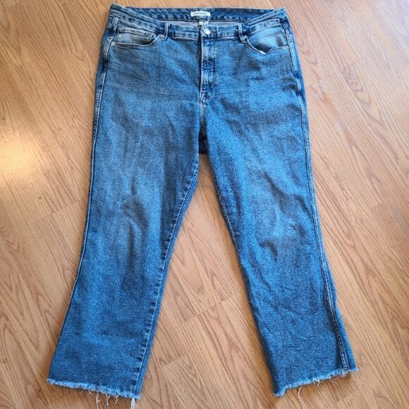 GOOD AMERICAN GOOD CURVE STRAIGHT JEANS CROPPED RAW HEM HIGH RISE STRETCH sz 16 - Picture 2 of 8